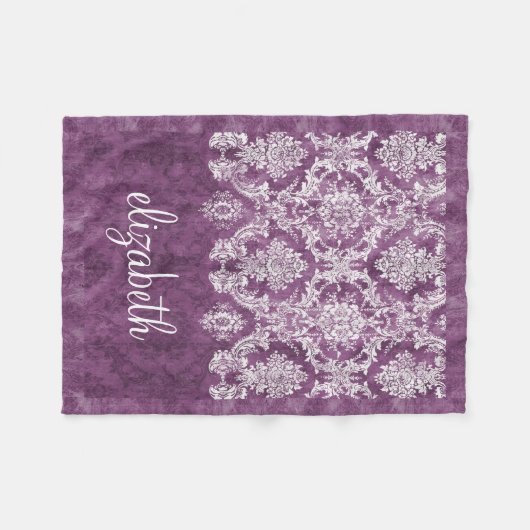 Lila Name des Patterns Plum Grunge Damask Fleecedecke (Vorderseite (Horizontal))