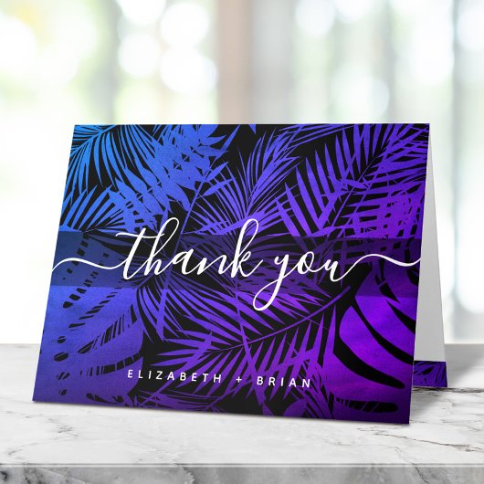 Lila Name eines Palmenblattmusters Dankeskarte