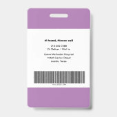 Lila Name, Foto, Info, Logo, Strichcode-Abzeichen Ausweis (Rückseite)