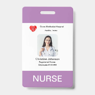 Lila Name, Foto, Info, Logo, Strichcode-Abzeichen Ausweis