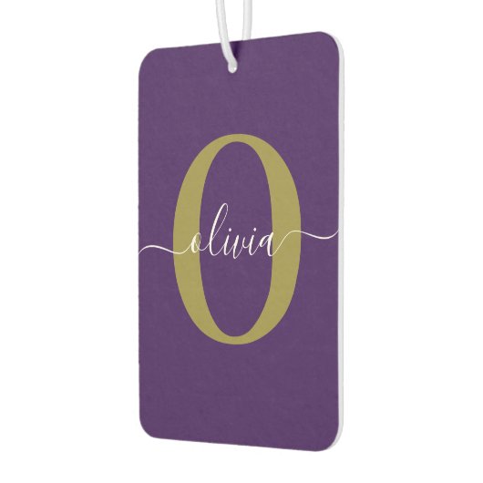Lila Name für Monogramm-Skripte Autolufterfrischer (Links)