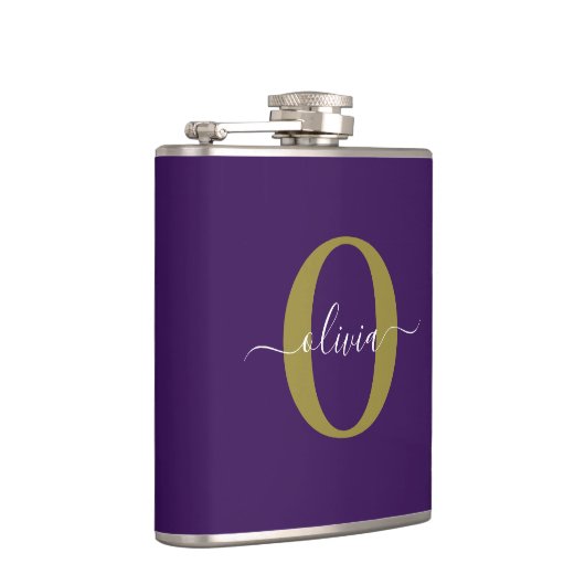 Lila Name für Monogramm-Skripte Flachmann (Rechts)