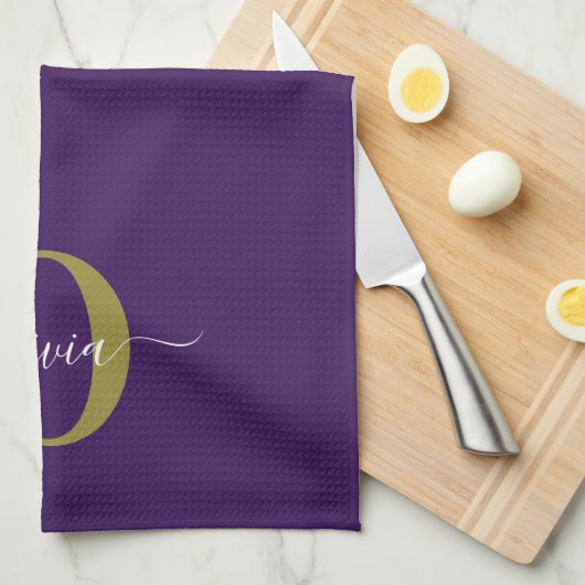 Lila Name für Monogramm-Skripte Geschirrtuch (Viertel Falte)