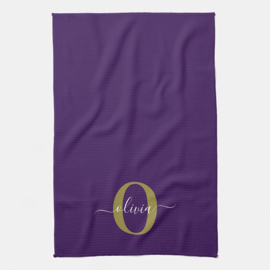 Lila Name für Monogramm-Skripte Geschirrtuch (Vertikal)