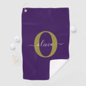 Lila Name für Monogramm-Skripte Golfhandtuch (Insitu)