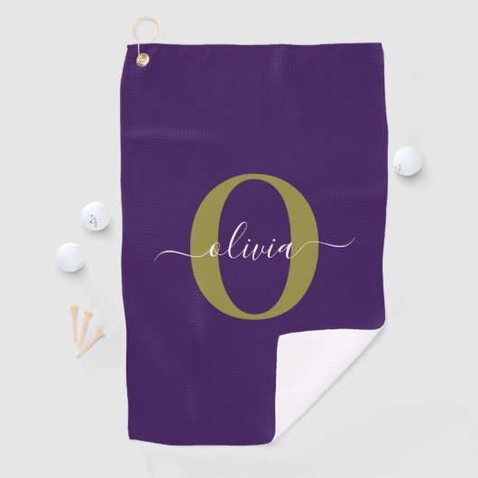 Lila Name für Monogramm-Skripte Golfhandtuch (Insitu)