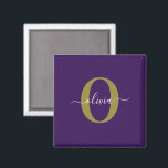 Lila Name für Monogramm-Skripte Magnet<br><div class="desc">Dieses elegante Monogramm und das stilvolle Script-Namensdesign können als Geschenk für Geburtstag, Hochzeit, Brautparty, Jubiläum, Muttertag oder jeden Anlass gegeben werden. Es kann mit dem Namen und dem Namen der Person personalisiert werden. Sie können den Schriftart, die Farbe des Schriftartes, die Größe des Schriftartes und die Hintergrundfarbe mit dem Design-Tool...</div>