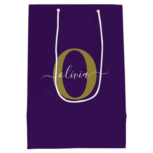 Lila Name für Monogramm-Skripte Mittlere Geschenktüte (Rückseite)