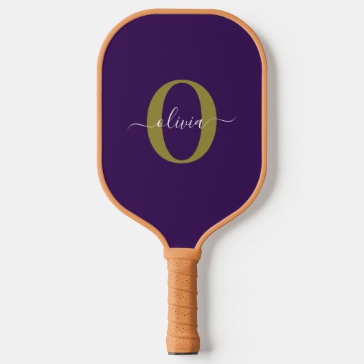 Lila Name für Monogramm-Skripte Pickleball Schläger (Vorderseite)