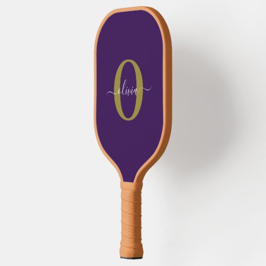 Lila Name für Monogramm-Skripte Pickleball Schläger (Links)