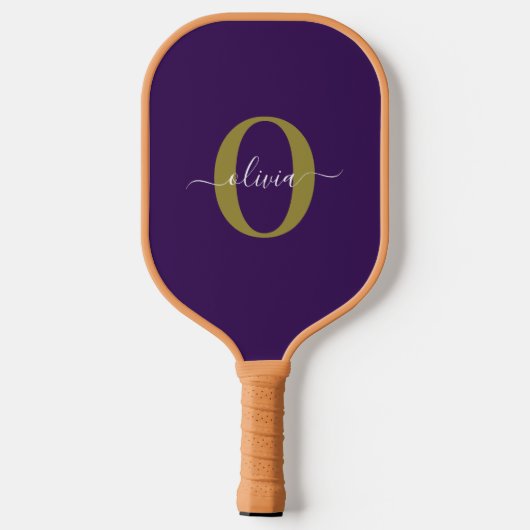 Lila Name für Monogramm-Skripte Pickleball Schläger (Rückseite)