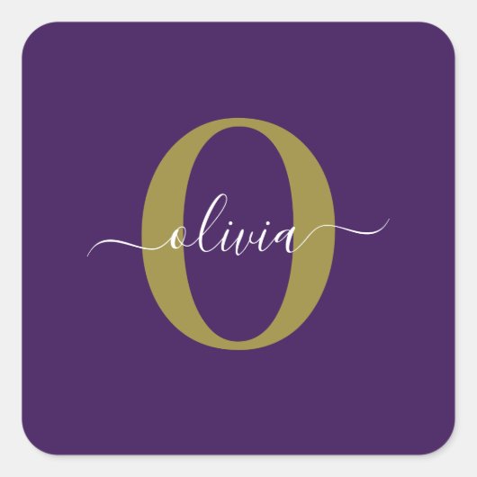 Lila Name für Monogramm-Skripte Quadratischer Aufkleber (Vorderseite)