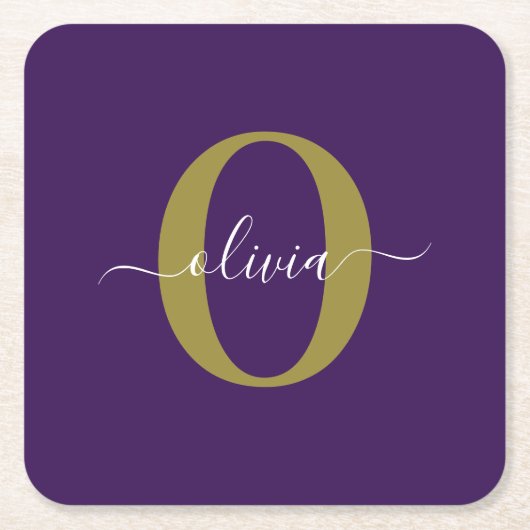 Lila Name für Monogramm-Skripte Rechteckiger Pappuntersetzer (Vorderseite)