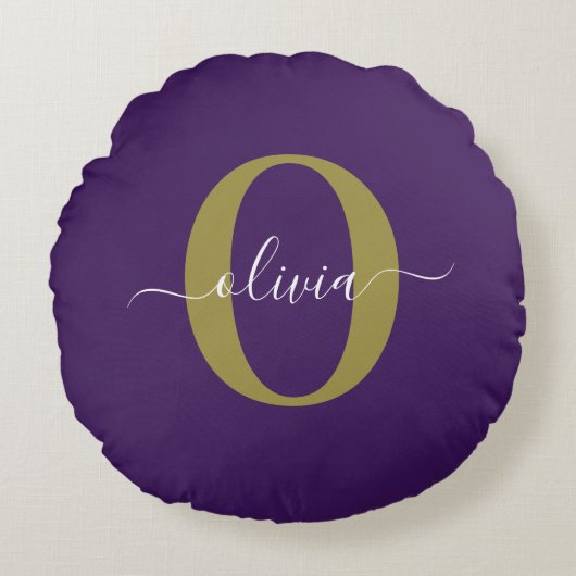 Lila Name für Monogramm-Skripte Rundes Kissen (Vorderseite)