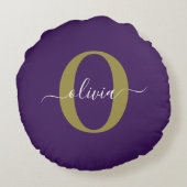 Lila Name für Monogramm-Skripte Rundes Kissen (Rückseite)