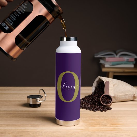 Lila Name für Monogramm-Skripte Trinkflasche (Kaffee)