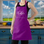 Lila Name Schürze<br><div class="desc">Lila Hintergrund. Personalisieren und fügen Sie Ihren Vornamen,  Monogramm-Initialen und vollständigen Namen. Verwenden Sie Ihre Backspace-Taste,  um sie zu löschen,  wenn Sie die Schürze ohne Ihren vollständigen Namen gewollt haben.</div>