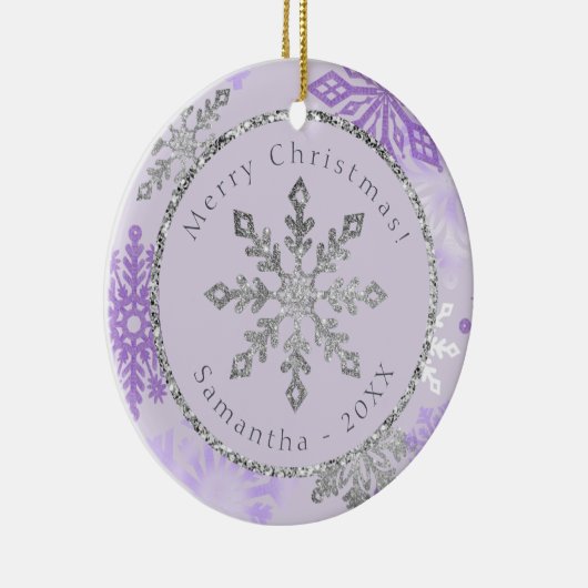Lila Name Snowflake Personalisiert Keramik Ornament (Rechts)
