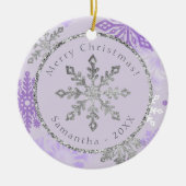 Lila Name Snowflake Personalisiert Keramik Ornament (Vorne)