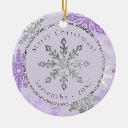 Lila Name Snowflake Personalisiert Keramik Ornament (Vorne)