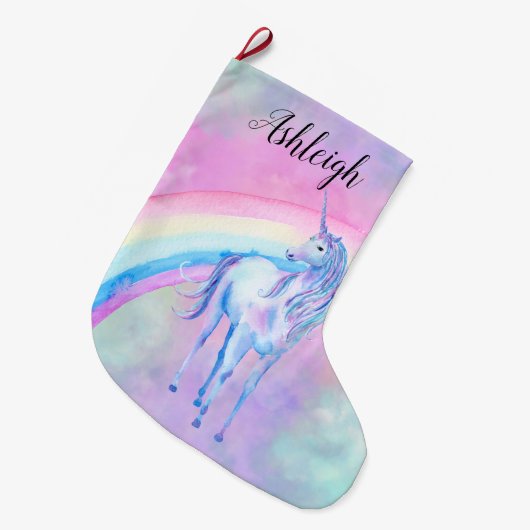 Lila Name von Unicorn Rainbow Großer Weihnachtsstrumpf (Vorderansicht (hängend))