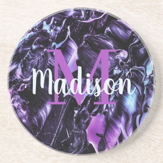 Lila Namensschilder für benutzerdefinierte Marmor Getränkeuntersetzer (Vorne)