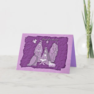 Lila Nativity-Szenen-Gruß-Karte Feiertagskarte