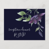 Lila Navy Blue Floral Darl Empfang Dinner UAWG Einladungspostkarte (Vorderseite)
