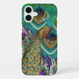Lila Navy und Kupfer Paisley Pfau & Federn iPhone 16 Plus Hülle