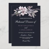 Lila Navy Winter Floral Wedding Probe Dinner Einladung (Vorne/Hinten)