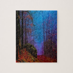 Lila Nebel aus gestrichenem Wald Puzzle
