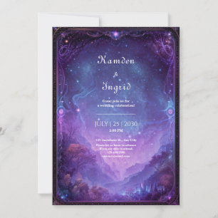 Lila-Nebel-Himmelsgalaxie-Blick-Hochzeit Einladung