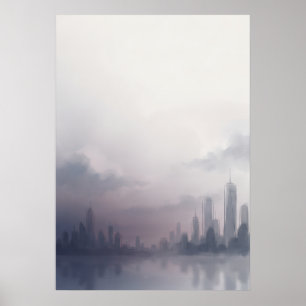 Lila Nebel Stadt-Skyline Aquarell Poster