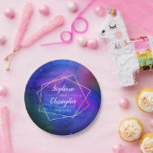 Lila Nebula Celestial Art Geometric Gold Wedding Pappteller (Party)