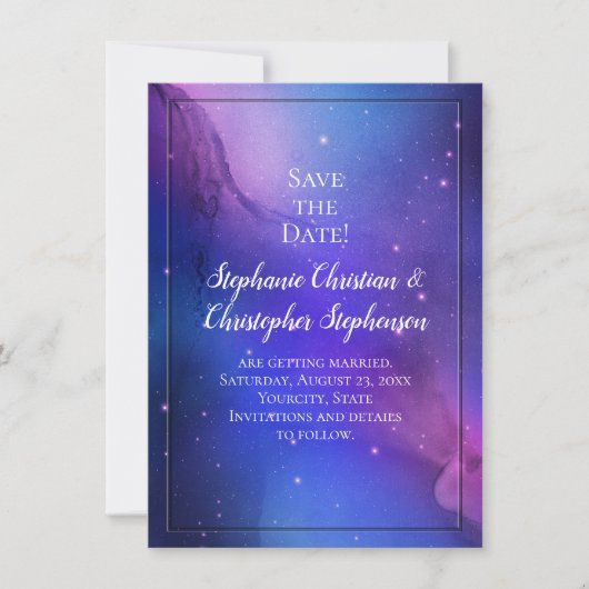 Lila Nebula Celestial Art Weltraum Hochzeit Einladung (Vorderseite)