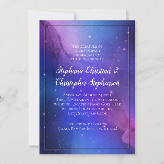 Lila Nebula Celestial Art Weltraum Hochzeit Einladung (Vorderseite)