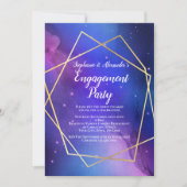 Lila Nebula Celestial Geometric Gold Verlobung Einladung (Vorderseite)