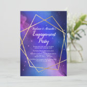 Lila Nebula Celestial Geometric Gold Verlobung Einladung (Stehend Vorderseite)
