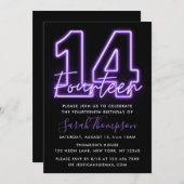Lila Neon 14. Geburtstag Einladung (Vorne/Hinten)