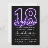 Lila Neon 18. Geburtstag Einladung (Vorderseite)