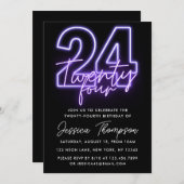 Lila Neon 24. Geburtstag Einladung (Vorne/Hinten)