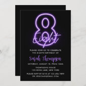 Lila Neon 8. Geburtstag Einladung (Vorne/Hinten)