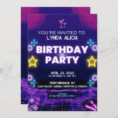 Lila Neon Birthday Party Einladung (Vorne/Hinten)