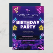 Lila Neon Birthday Party Einladung (Vorne/Hinten)