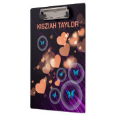 Lila Neon Butterfly Girls Herz Niedlicher Individu Klemmbrett (Links)