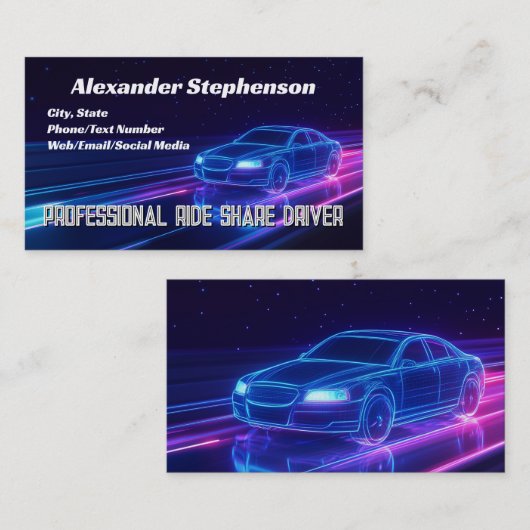 Lila Neon Driving Lyft Uber Driver Rideshare Visitenkarte (Vorne/Hinten)