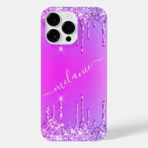 Lila Neon Glitzer Individuelle Name iPhone Case 14 Pro Max Hülle