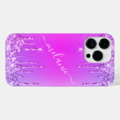 Lila Neon Glitzer Individuelle Name iPhone Case iPhone Hülle (Rückseite (Horizontal))