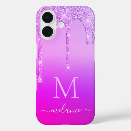 Lila Neon Glitzer iPhone Case Individuelle Name Le (Rückseite)