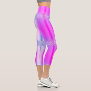 Lila Neon Glitzer Tropfen Capri Leggiuri Leggings